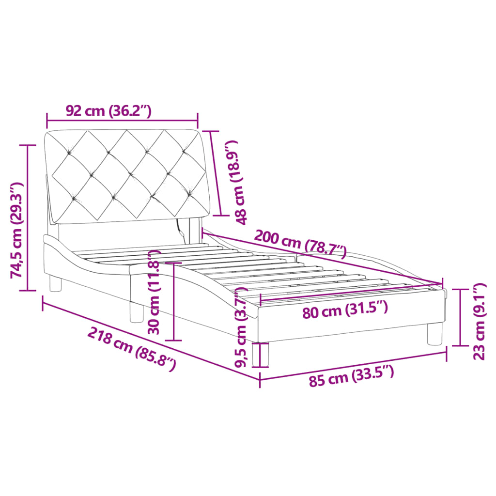 vidaXL Posteljni okvir z LED lučkami črn 80x200 cm žamet