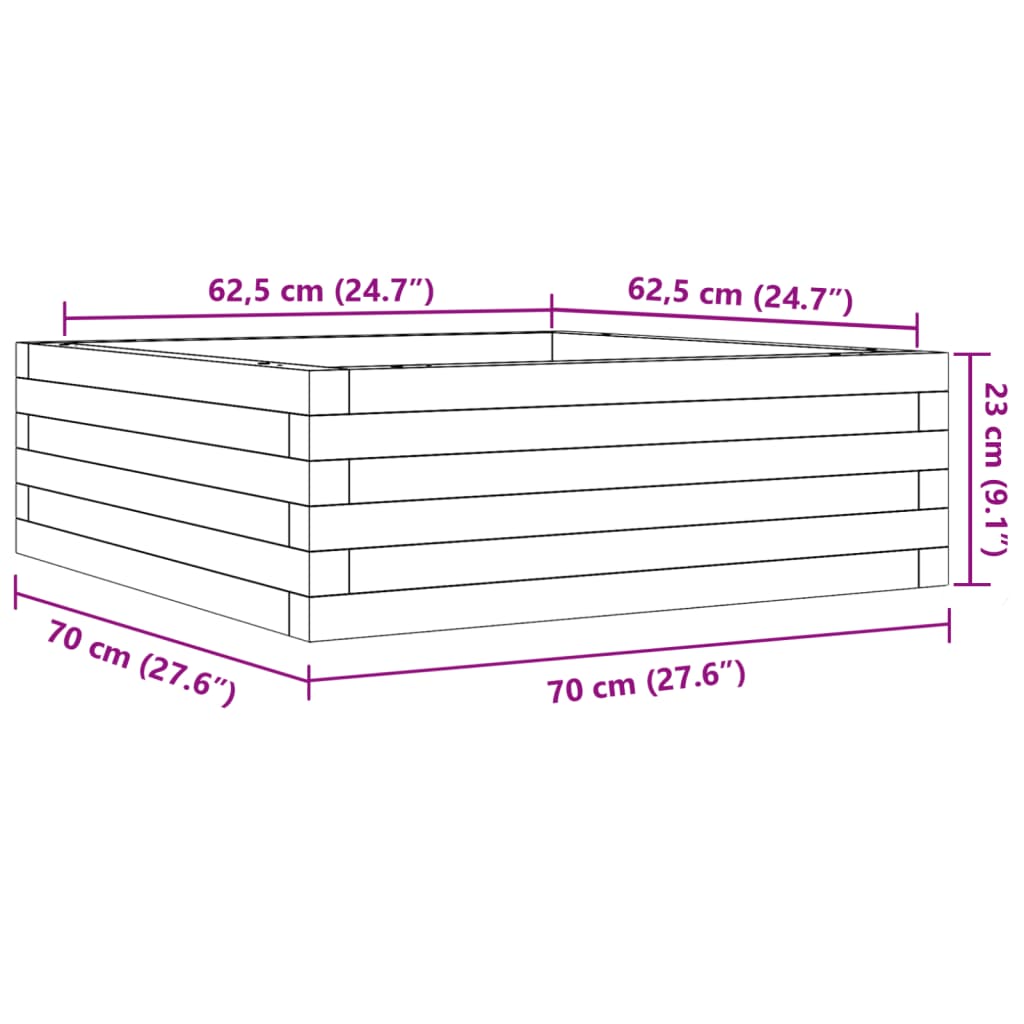 vidaXL Vrtno cvetlično korito belo 70x70x23 cm trdna borovina