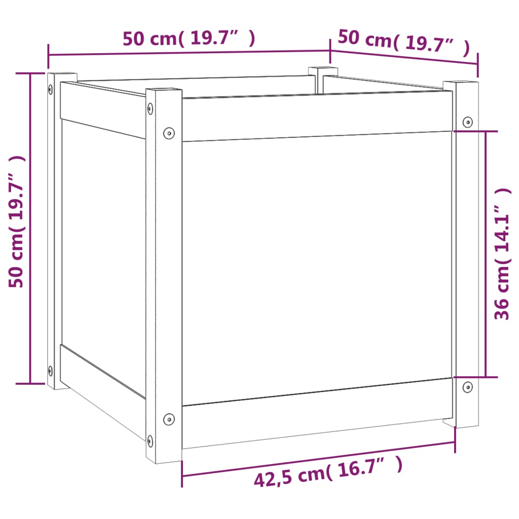 vidaXL Vrtno cvetlično korito 50x50x50 cm trdna borovina