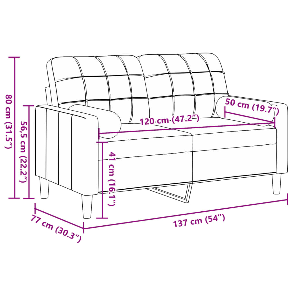 vidaXL Kavč dvosed z okrasnimi blazinami temno siv 120 cm žamet