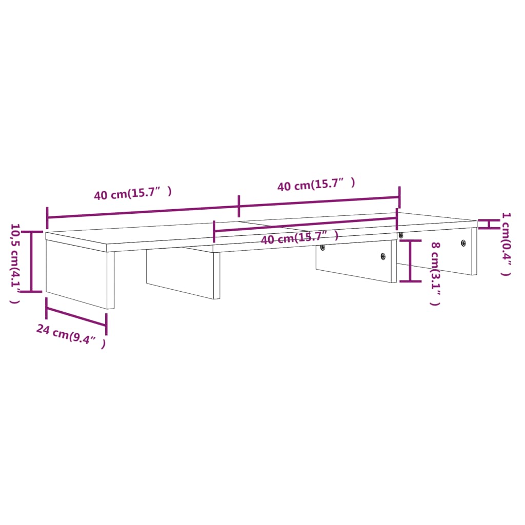 vidaXL Stojalo za zaslon črno 80x24x10,5 cm trdna borovina