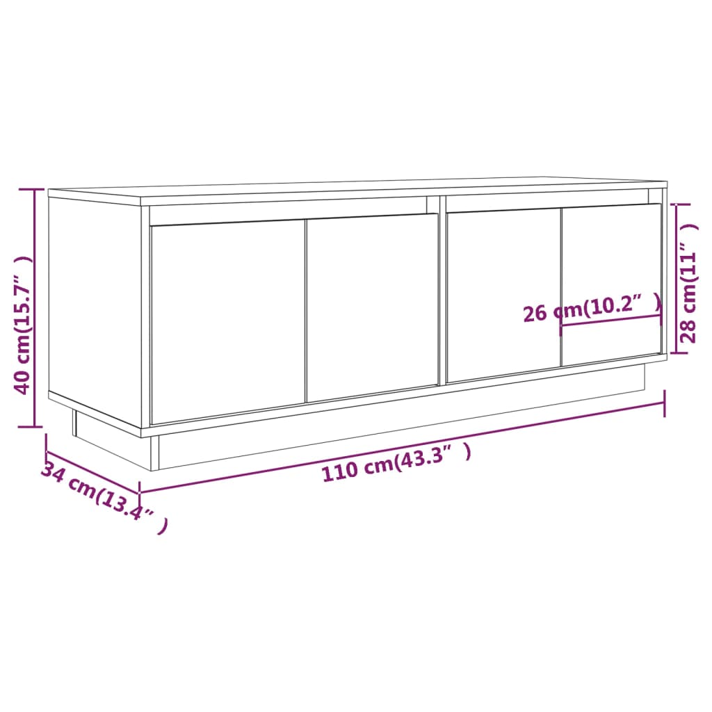 vidaXL TV omarica bela 110x34x40 cm trdna borovina