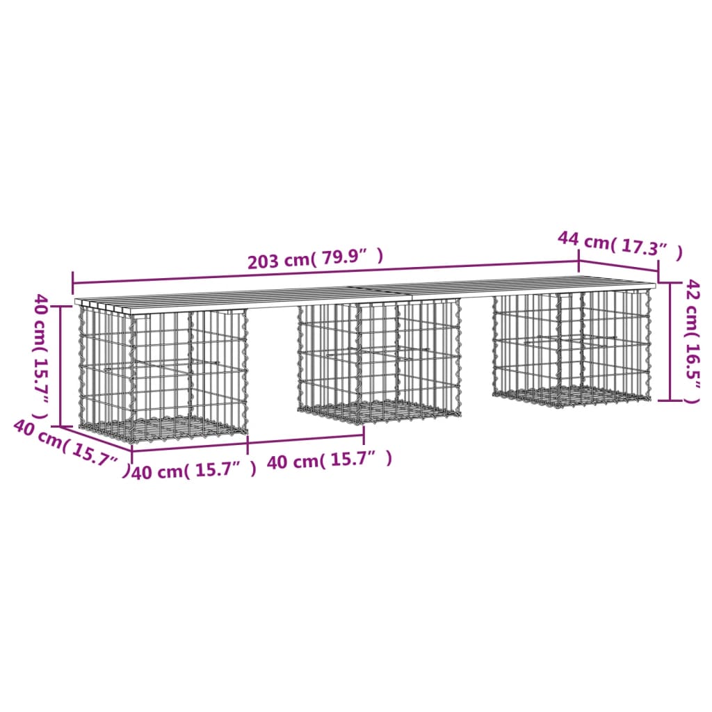 vidaXL Vrtna klop gabion 203x44x42 cm trden les douglas