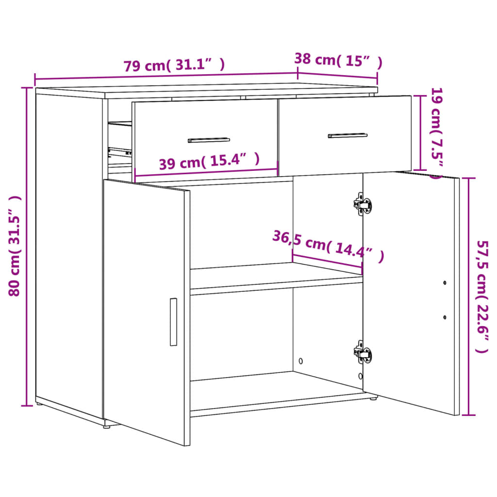 vidaXL Komoda črna 79x38x80 cm inženirski les