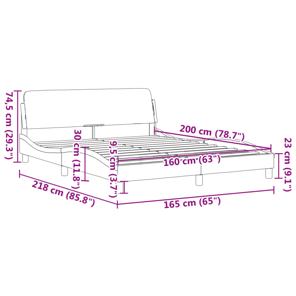 vidaXL Posteljni okvir z vzglavjem črn in bel 160x200 cm umetno usnje