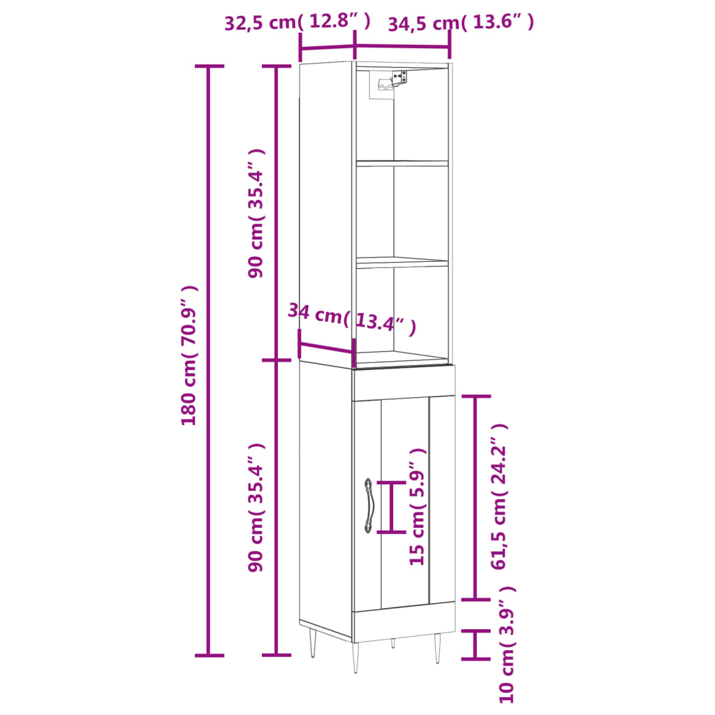 vidaXL Visoka omara betonsko siva 34,5x34x180 cm inženirski les