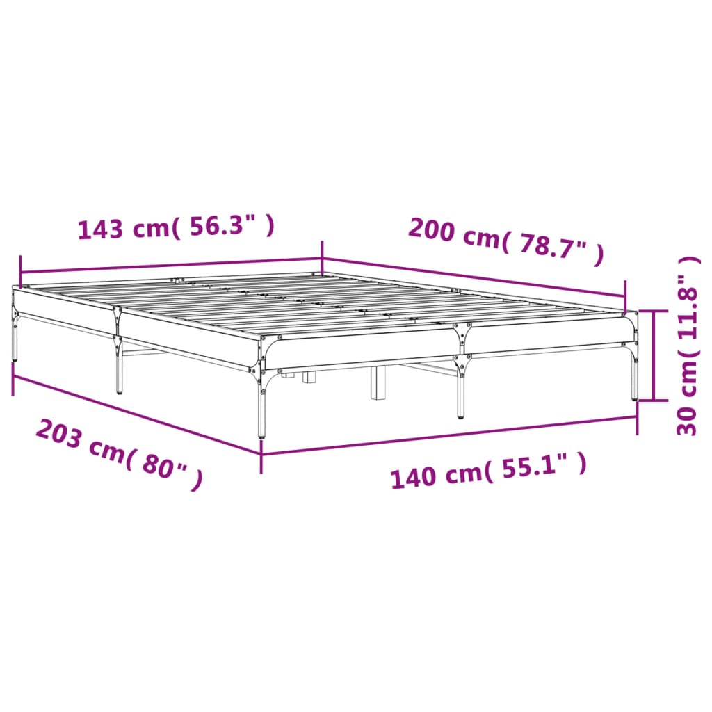 vidaXL Posteljni okvir sonoma hrast 140x200 cm inž. les in kovina