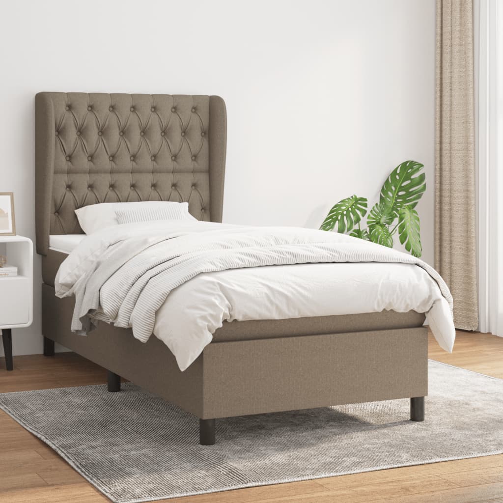 vidaXL Box spring postelja z vzmetnico taupe 90x190 cm blago