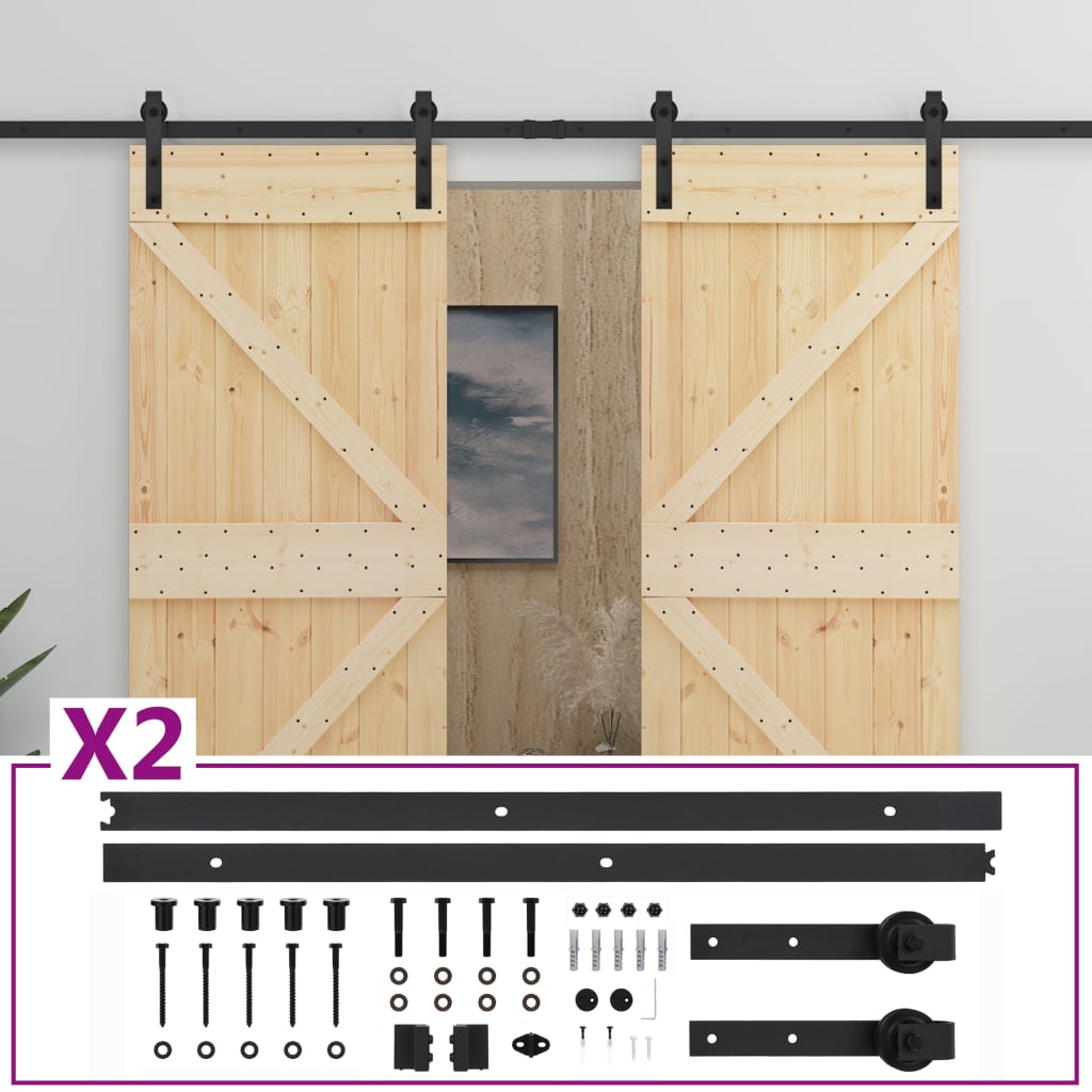 vidaXL Drsna vrata s kompletom vodil 100x210 cm trdna borovina