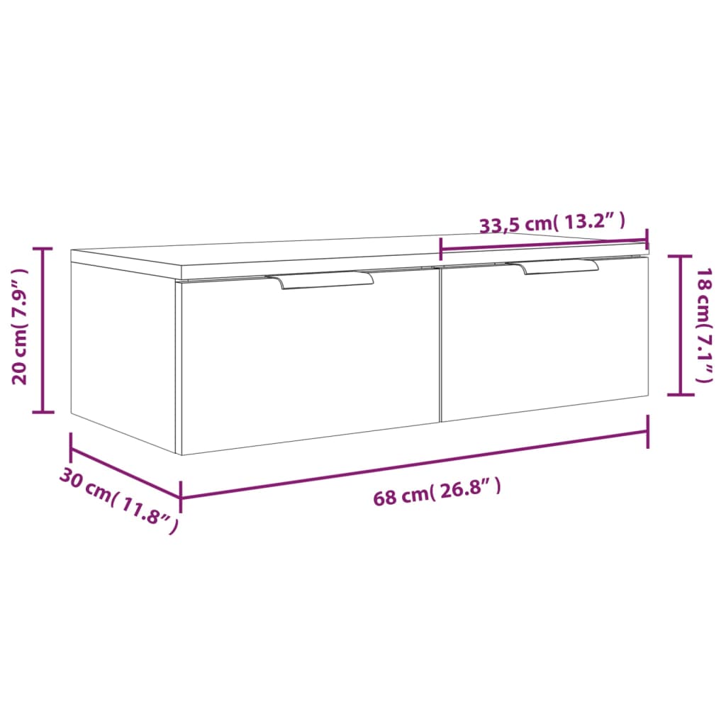 vidaXL Stenska omarica sonoma hrast 68x30x20 cm konstruiran les