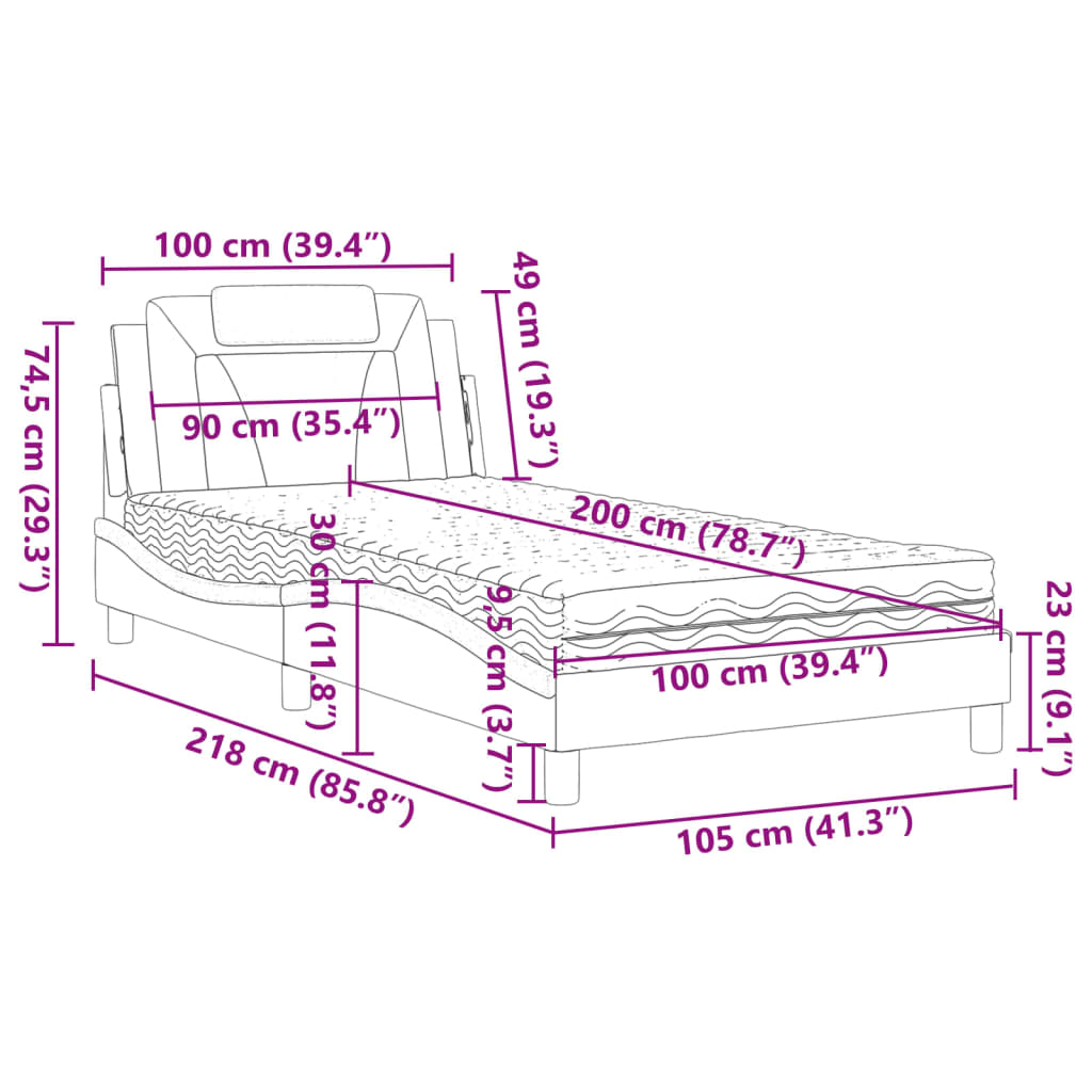 vidaXL Postelja z vzmetnico siva 100x200 cm umetno usnje