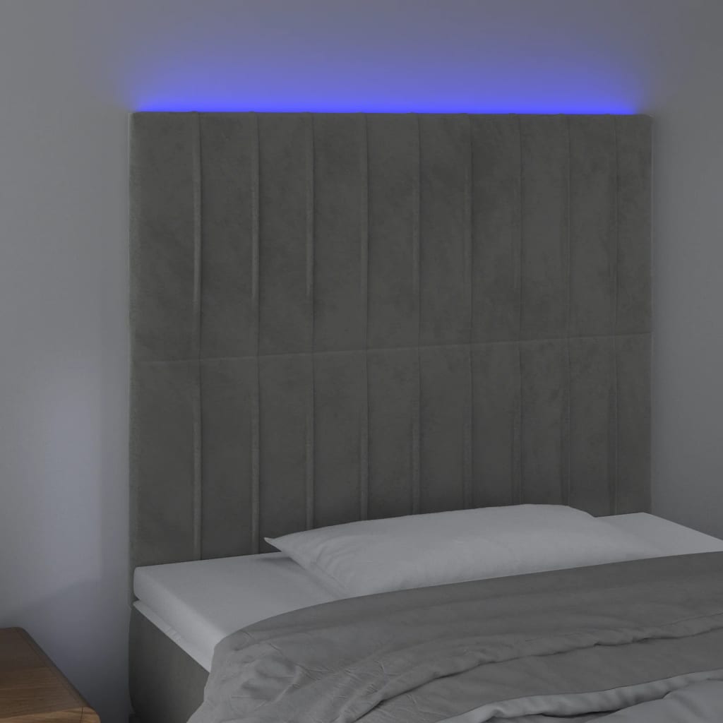 vidaXL LED posteljno vzglavje svetlo sivo 100x5x118/128 cm žamet