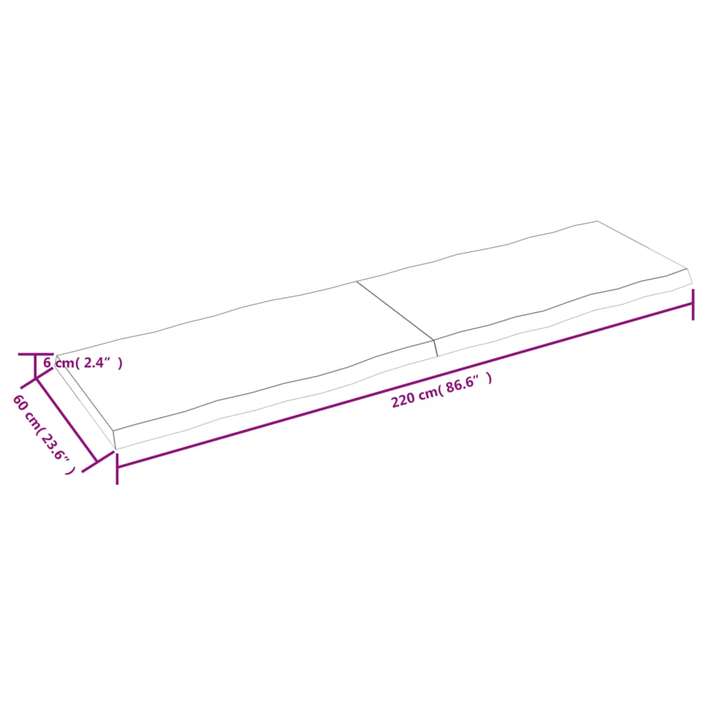 vidaXL Mizna plošča sv. rjava 220x60x(2-6)cm obdelana trdna hrastovina