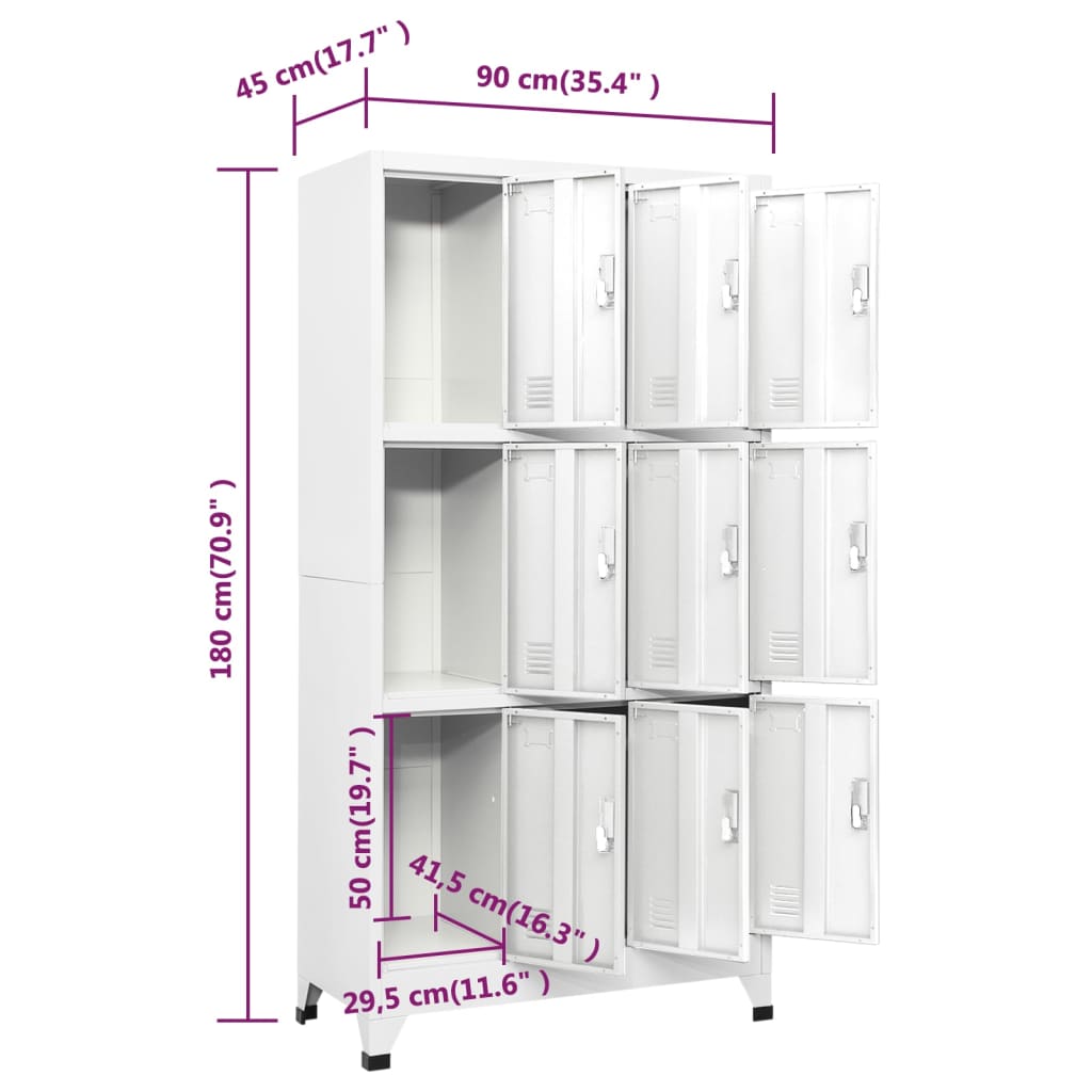 vidaXL Garderobna omara z 9 vrati jeklo 90x45x180cm siva