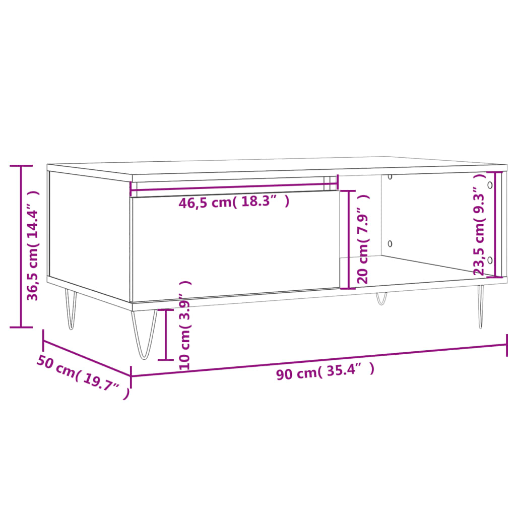 vidaXL Klubska mizica bela 90x50x36,5 cm inženirski les