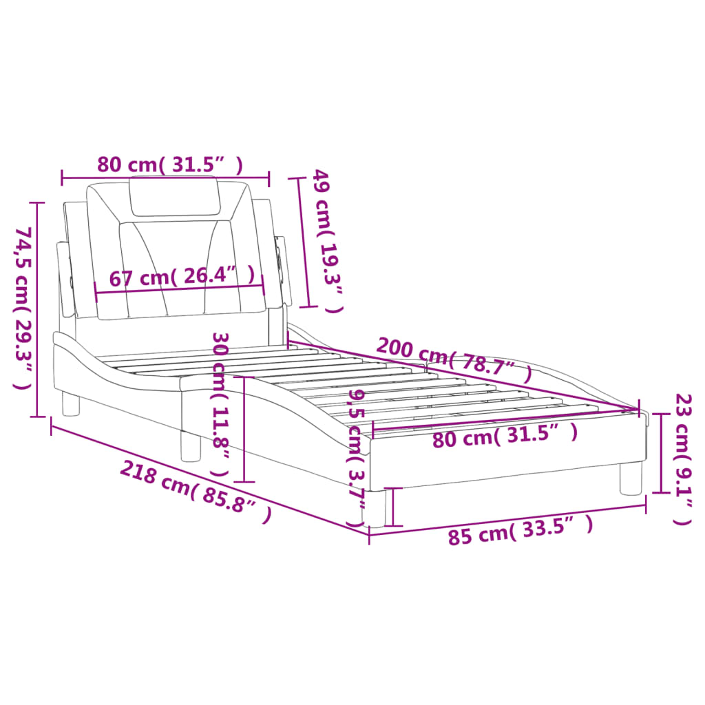 vidaXL Posteljni okvir z vzglavjem črn in bel 80x200 cm umetno usnje