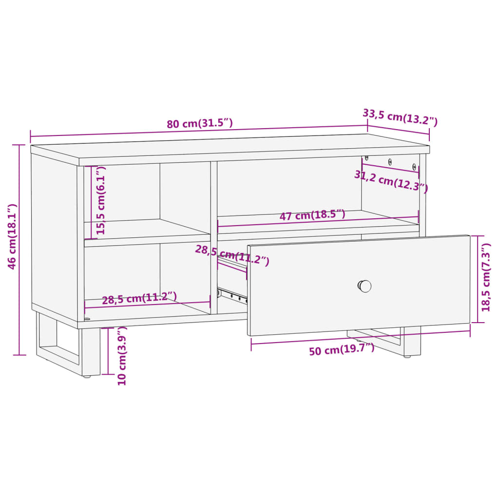 vidaXL TV omarica rjava in črna 80x33,5x46 cm trden mangov les