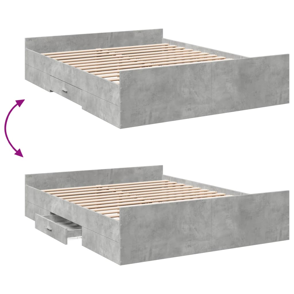 vidaXL Posteljni okvir s predali betonsko siv 140x200cm inženirski les