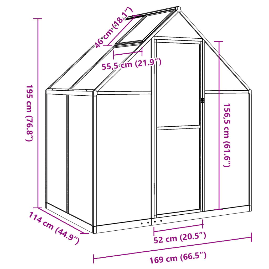 vidaXL Rastlinjak z okvirjem antracit 169x114x195 cm aluminij