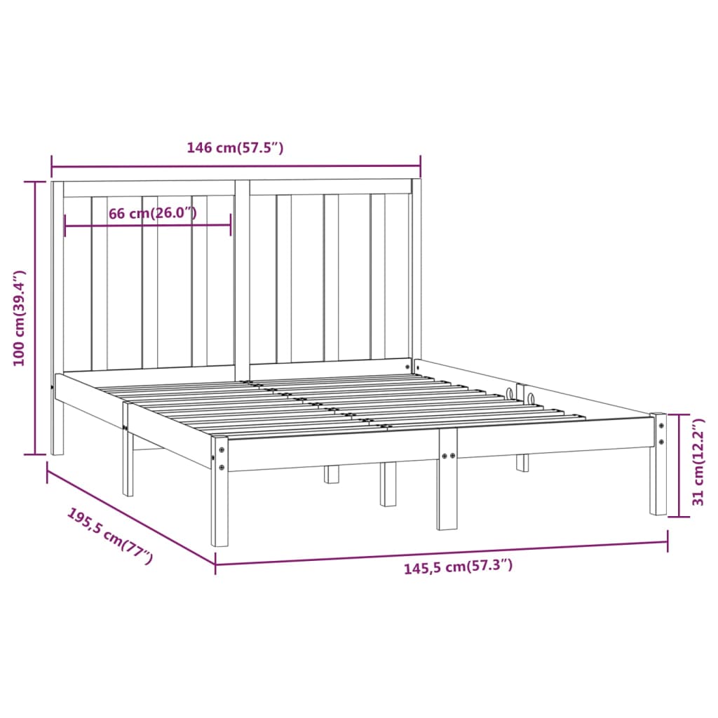 vidaXL Posteljni okvir brez vzmetnice bel 140x190 cm trdna borovina