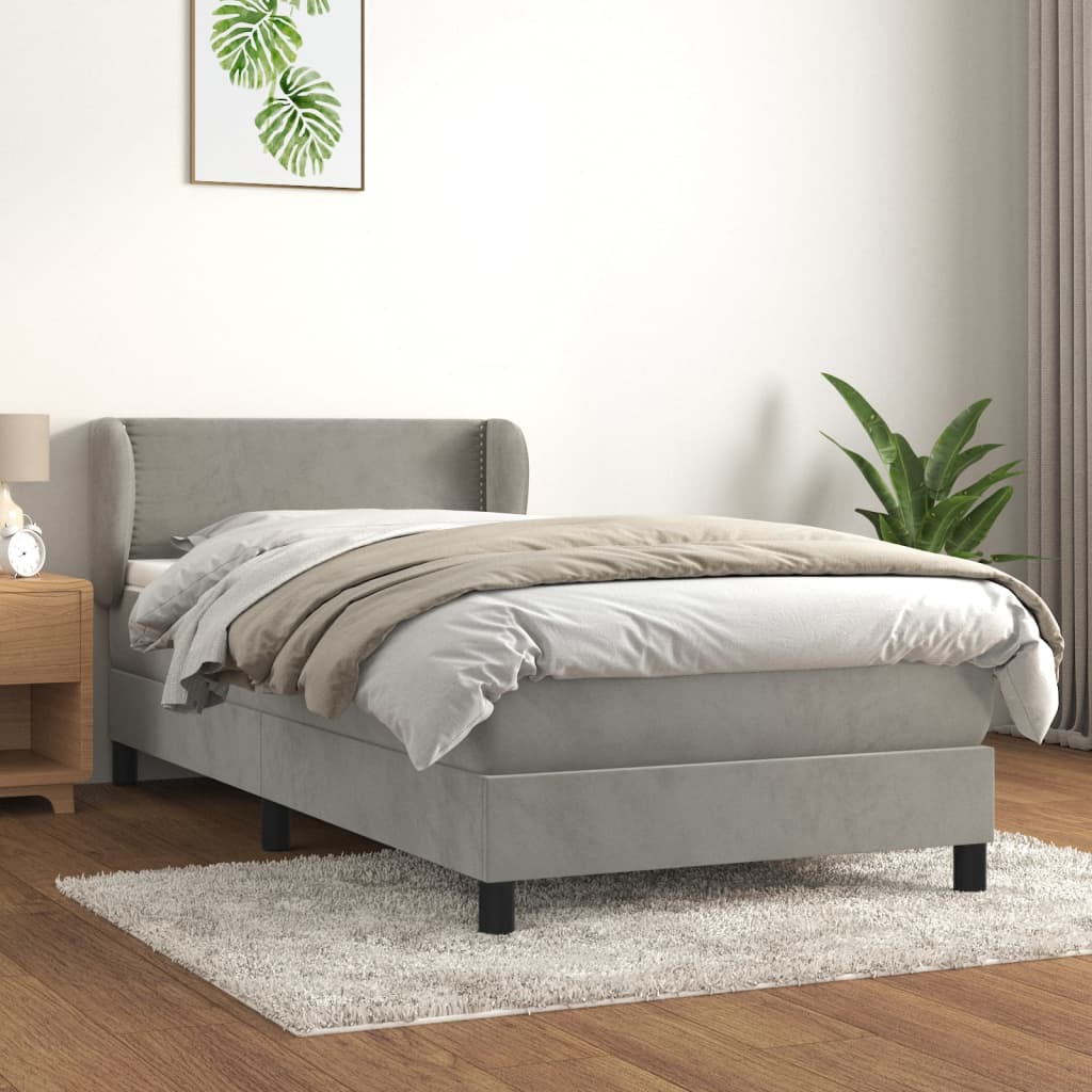 vidaXL Box spring postelja z vzmetnico svetlo siv 90x190 cm žamet