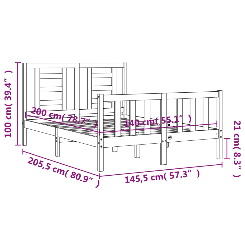 vidaXL Posteljni okvir z vzglavjem bel 140x200 cm trden les