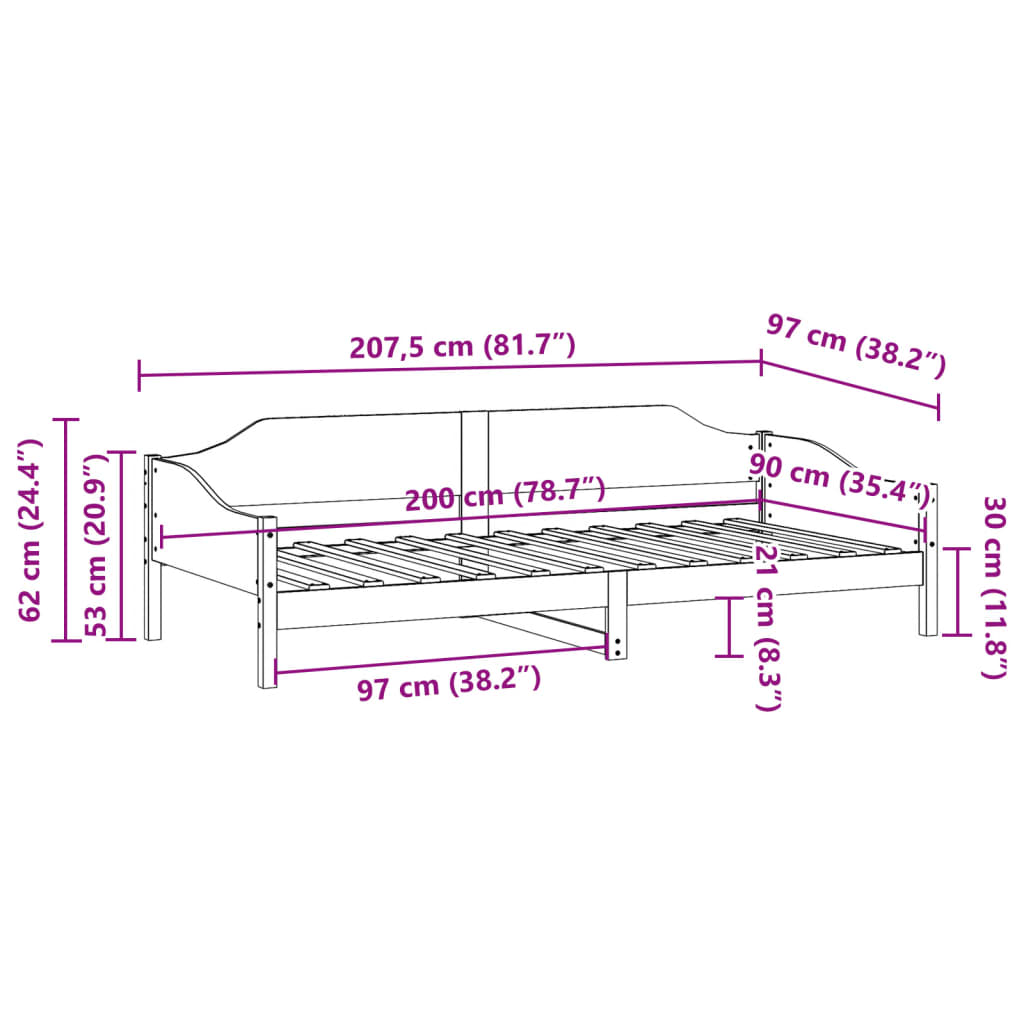 vidaXL Posteljni okvir brez vzmetnice bel 90x200 cm trdna borovina