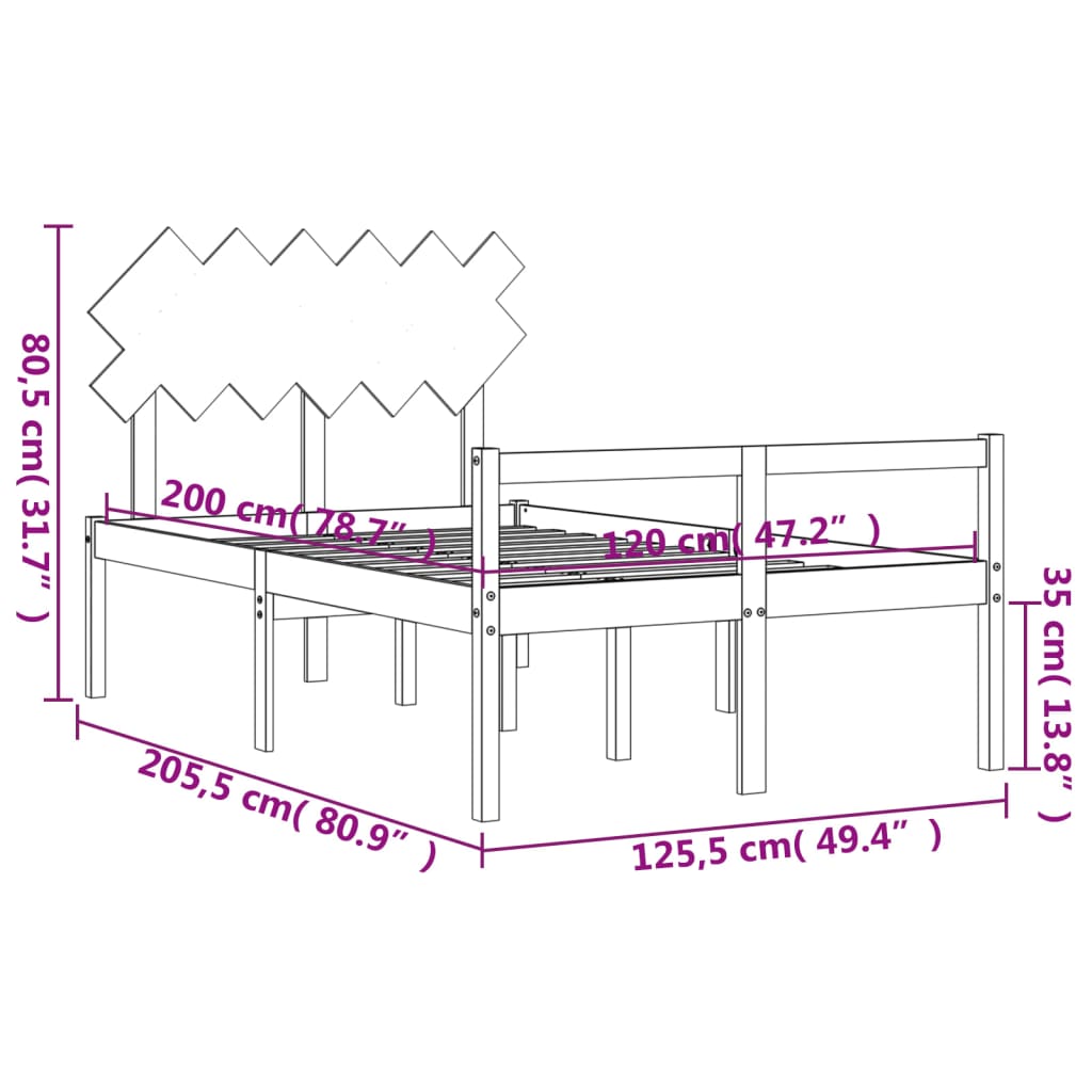 vidaXL Postelja za starejše z vzglavjem bel 120x200 cm trdnega lesa