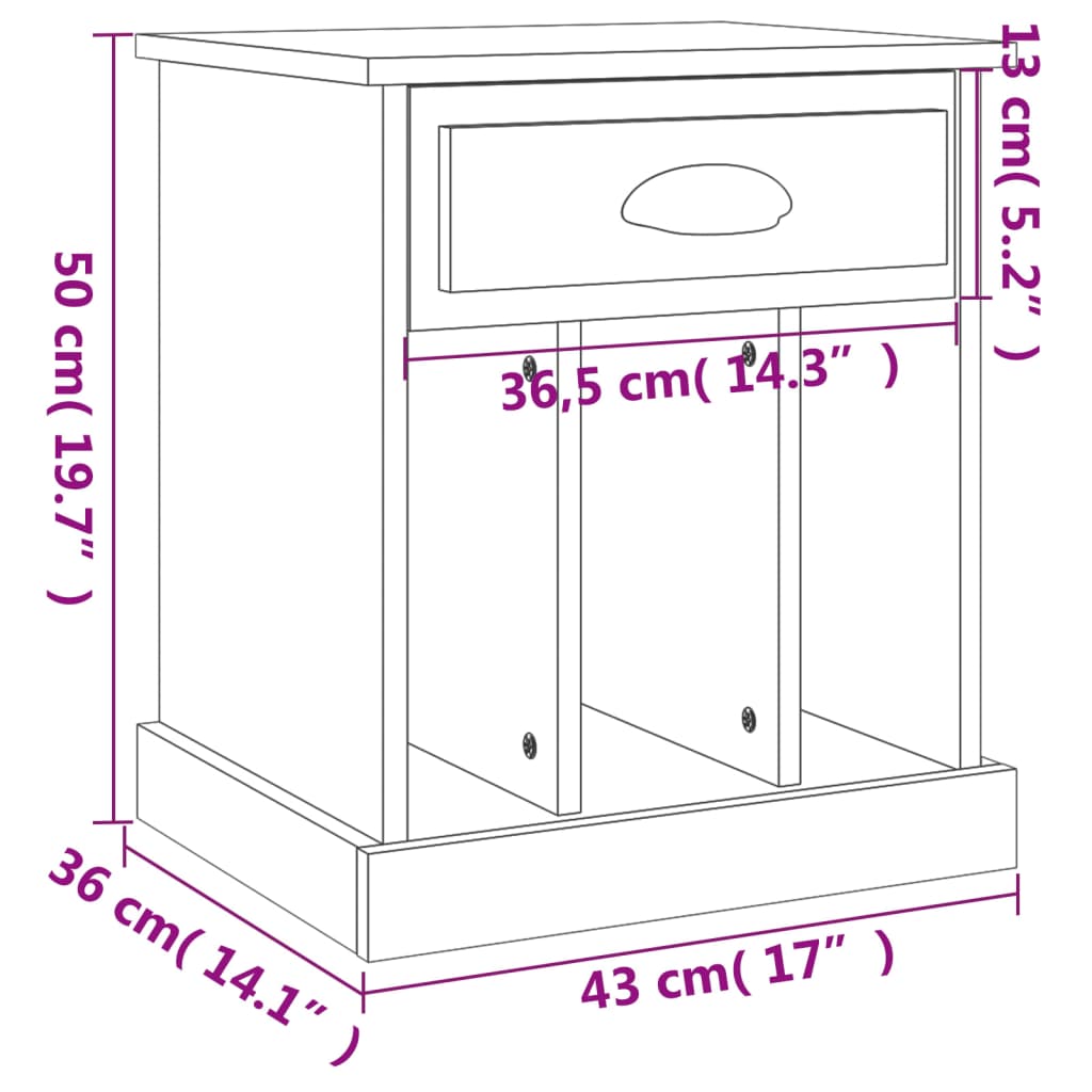 vidaXL Nočna omarica 2 kosa siva sonoma 43x36x50 cm