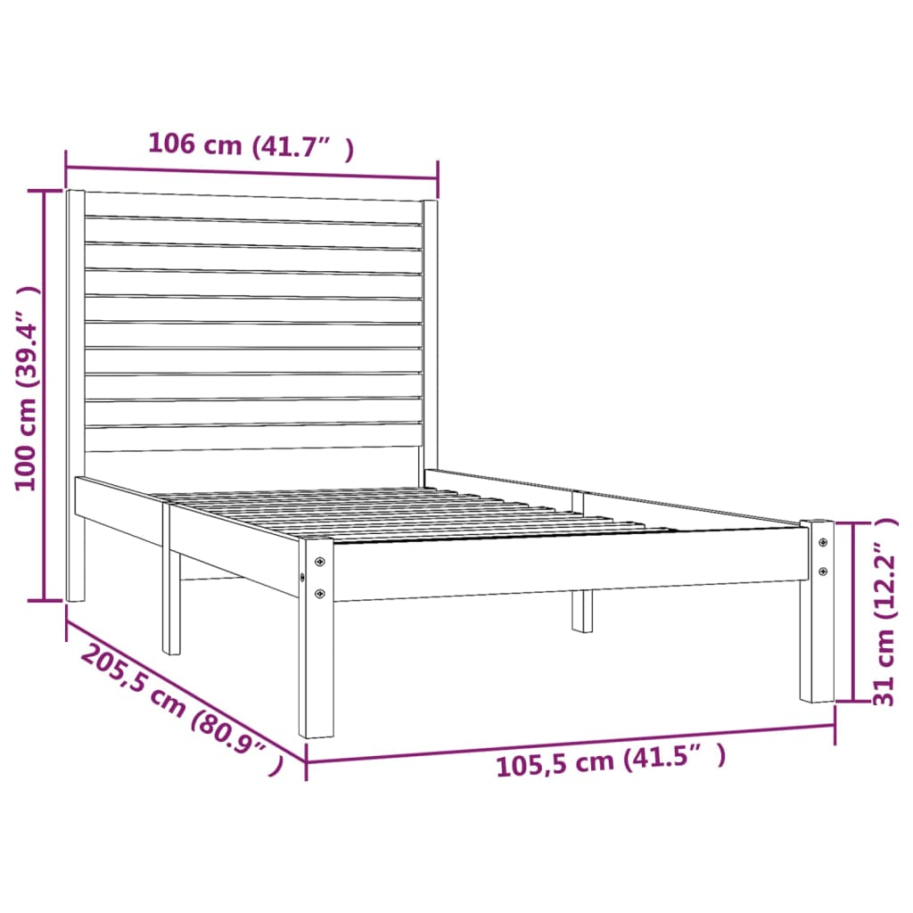 vidaXL Posteljni okvir bel iz trdnega lesa 100x200 cm