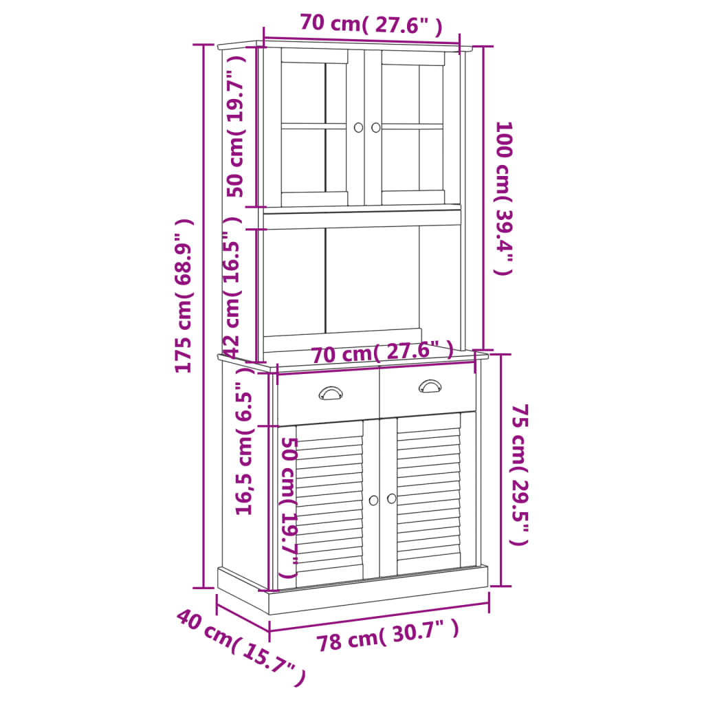 vidaXL Visoka omara VIGO siva 78x40x175 cm trdna borovina