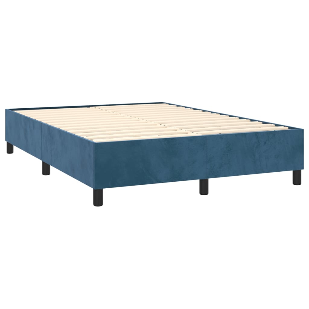 vidaXL Box spring postelja z vzmetnico temno modra 140x190cm žamet