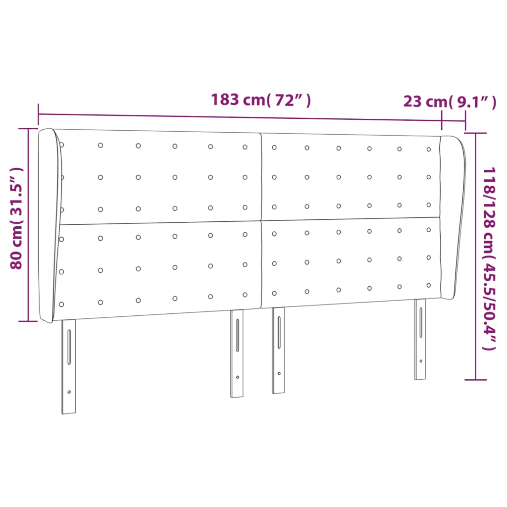 vidaXL Vzglavje z ušesi črno 183x23x118/128 cm umetno usnje