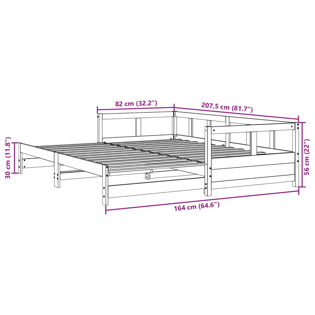 vidaXL Izvlečna postelja brez vzmetnice 80x200 cm trdna borovina