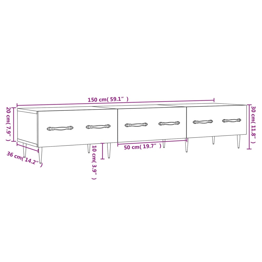 vidaXL TV omarica visok sijaj bela 150x36x30 cm inženirski les