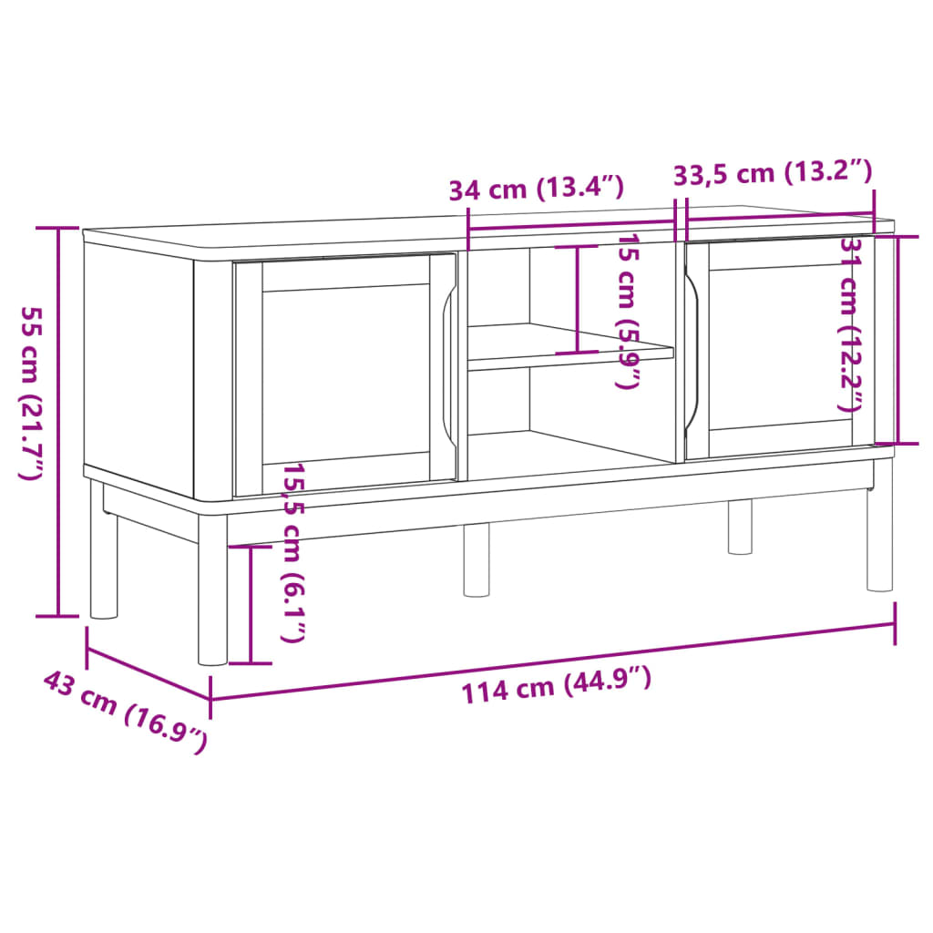 vidaXL TV omarica FLORO siva 114x43x55 cm trdna borovina