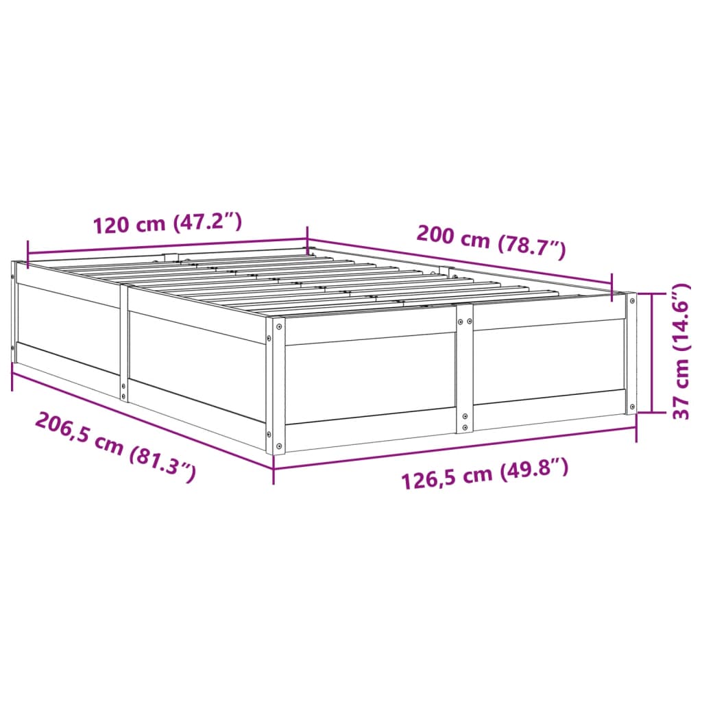 vidaXL Posteljni okvir brez vzmetnice 120x200 cm trdna borovina