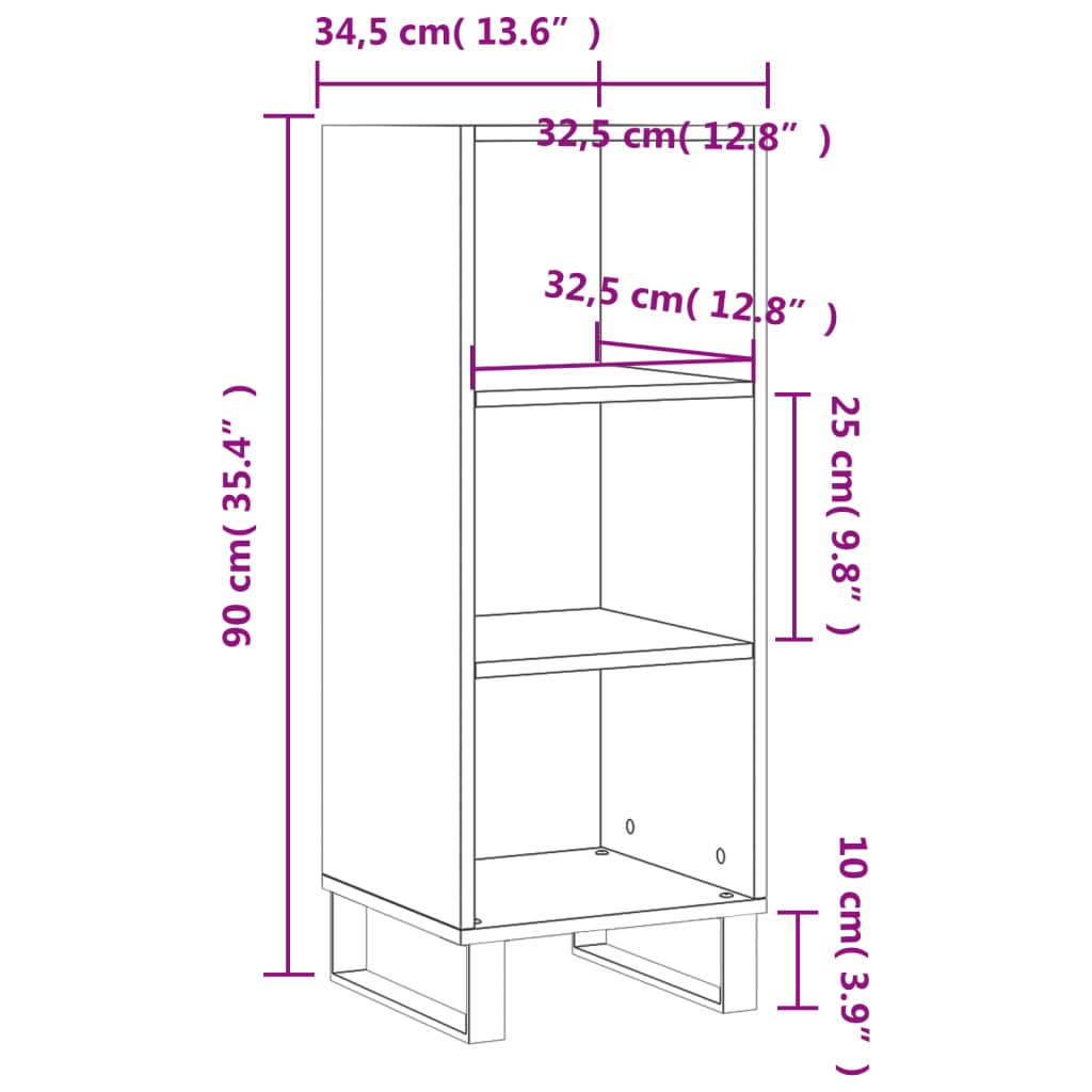 vidaXL Komoda bela 34,5x32,5x90 cm inženirski les