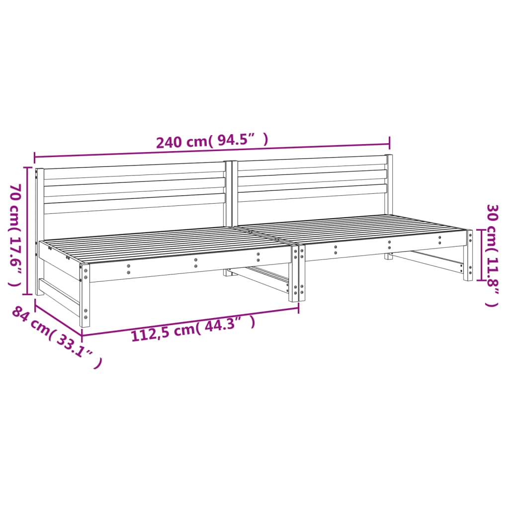 vidaXL Vrtni sredinski kavč siv 2 kosa siva 120x80 cm trdna borovina