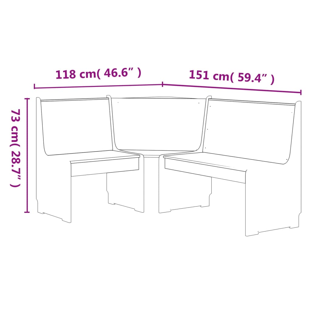 vidaXL Kotna klop REINE 151 cm trdna borovina bela