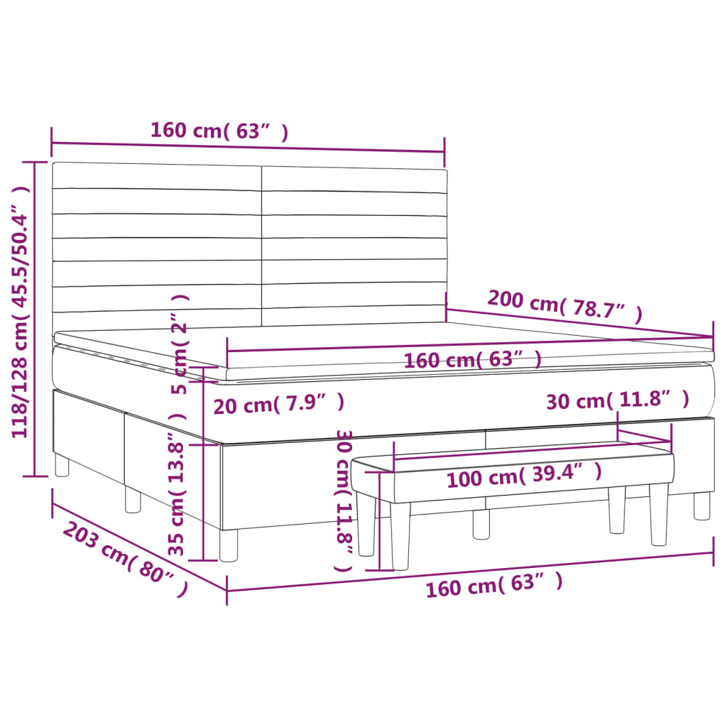 vidaXL Box spring postelja z vzmetnico svetlo siva 160x200 cm žamet