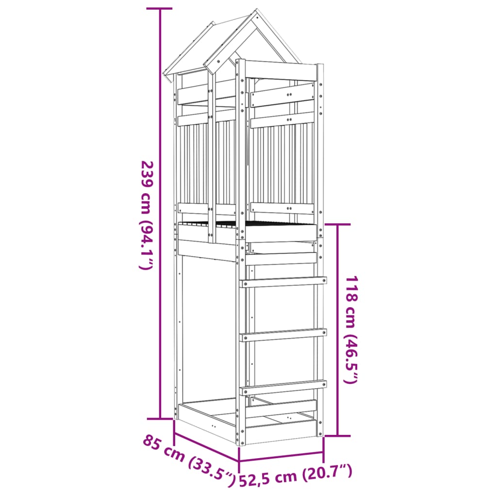 vidaXL Igralni stolp 85x52,5x239 cm impregnirana borovina