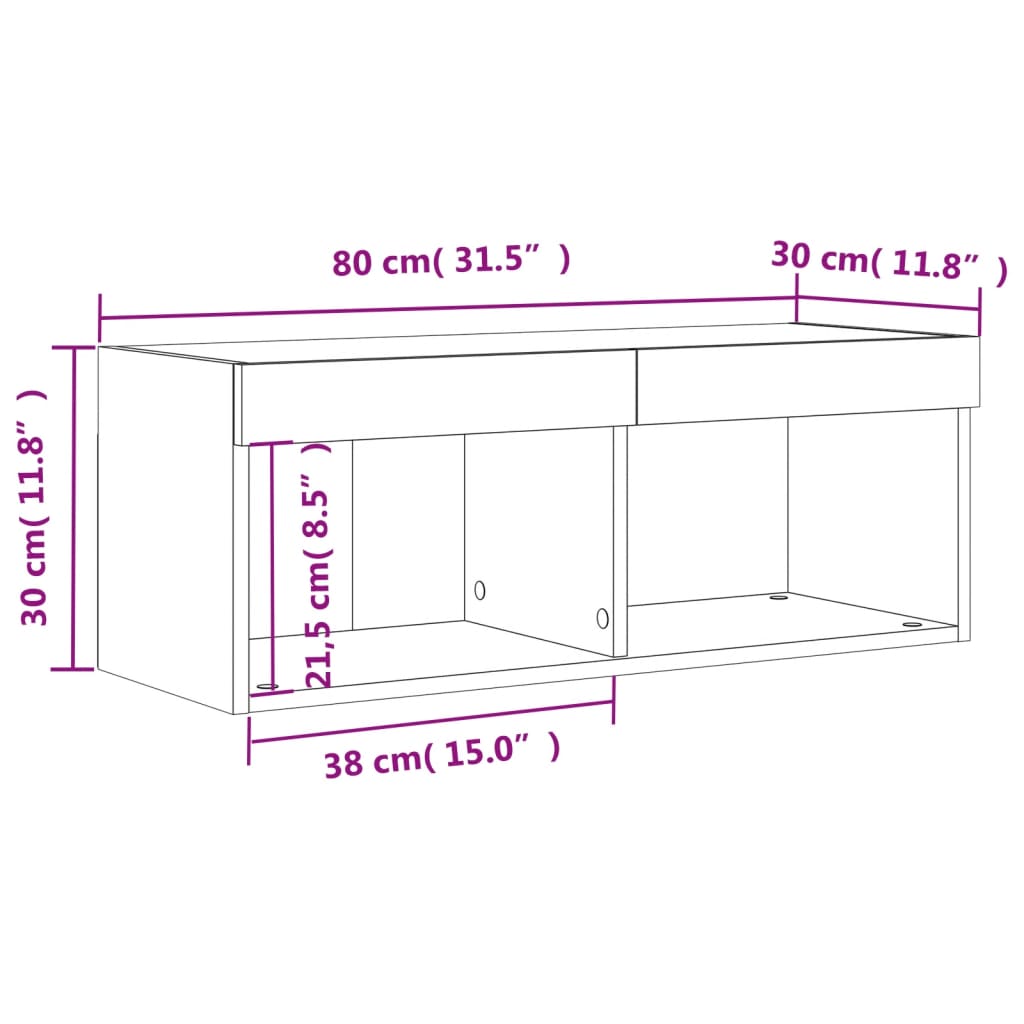 vidaXL TV omarica z LED lučkami betonsko siva 80x30x30 cm