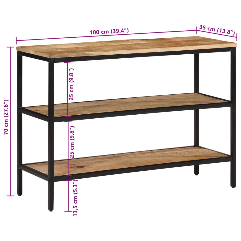 vidaXL Konzolna mizica 100x35x70 cm trden neobdelan mangov les