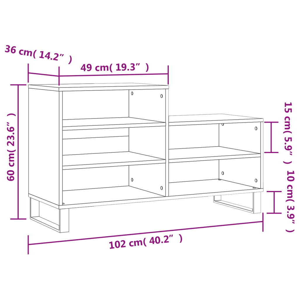 vidaXL Omarica za čevlje sonoma hrast 102x36x60 cm inženirski les