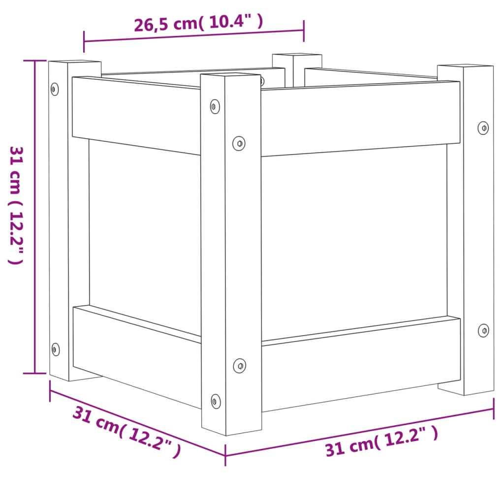 vidaXL Vrtno cvetlično korito 31x31x31 cm trdna borovina