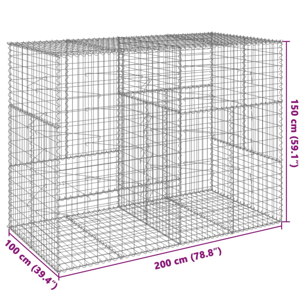 vidaXL Gabionska košara s pokrovom 200x100x150 cm pocinkano železo