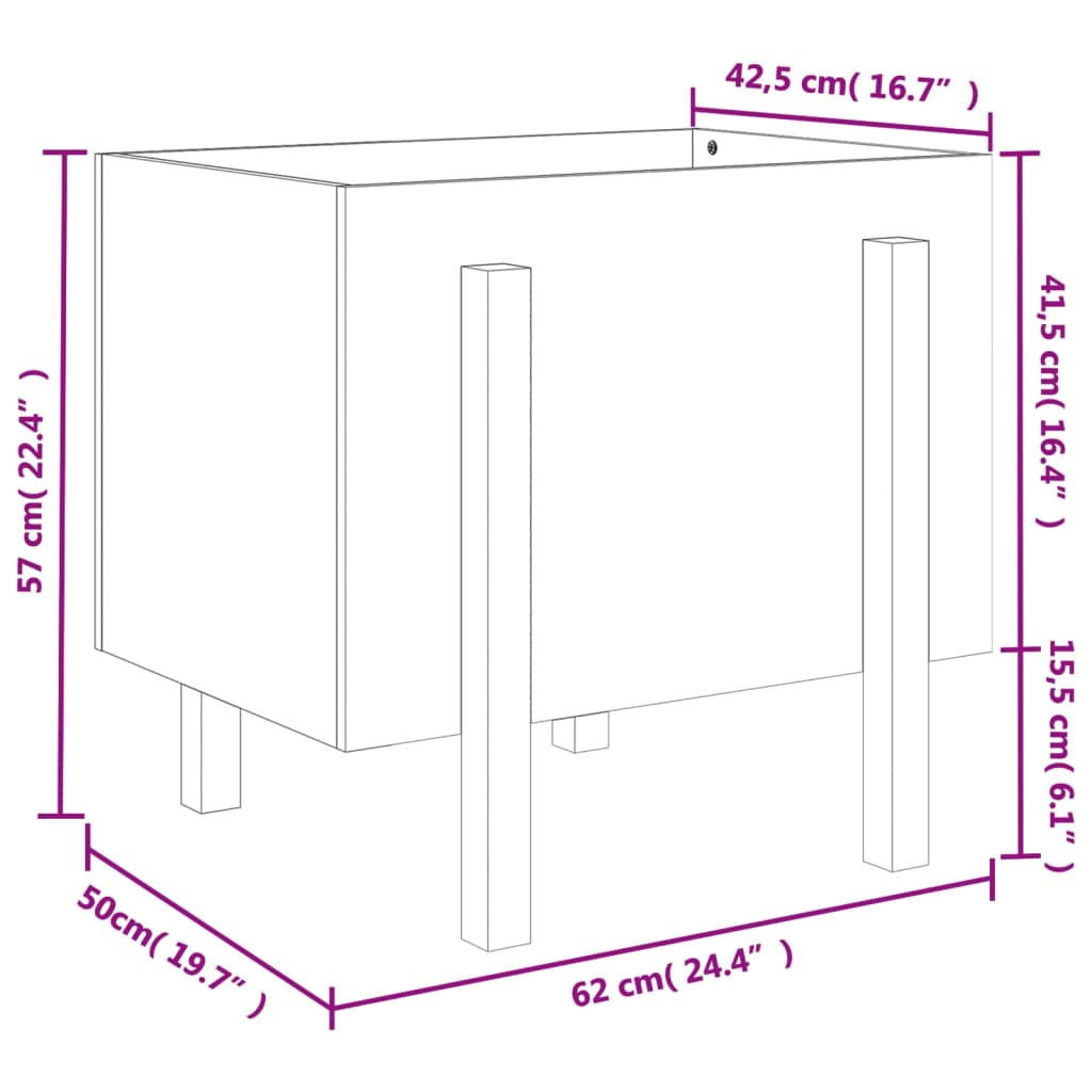 vidaXL Vrtna visoka greda bela 62x50x57 cm trdna borovina