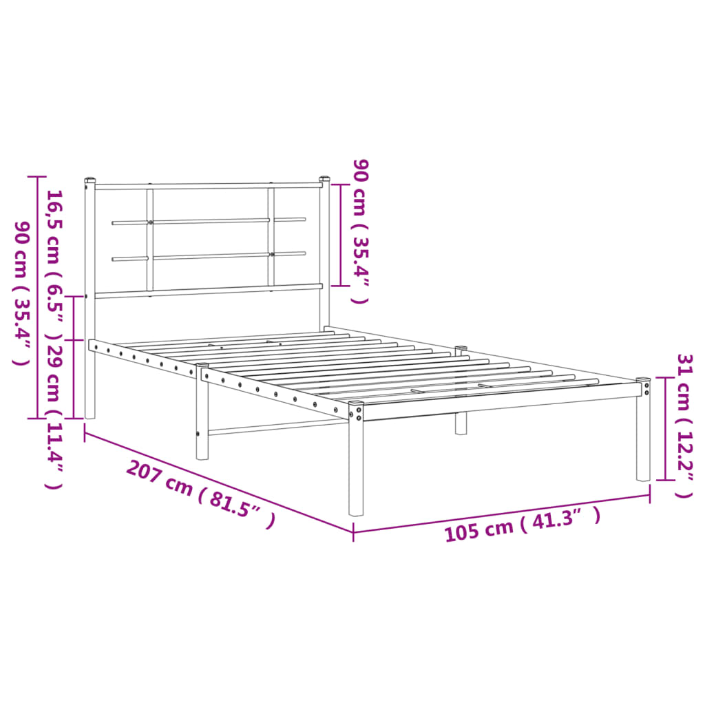 vidaXL Kovinski posteljni okvir z vzglavjem bel 100x200 cm