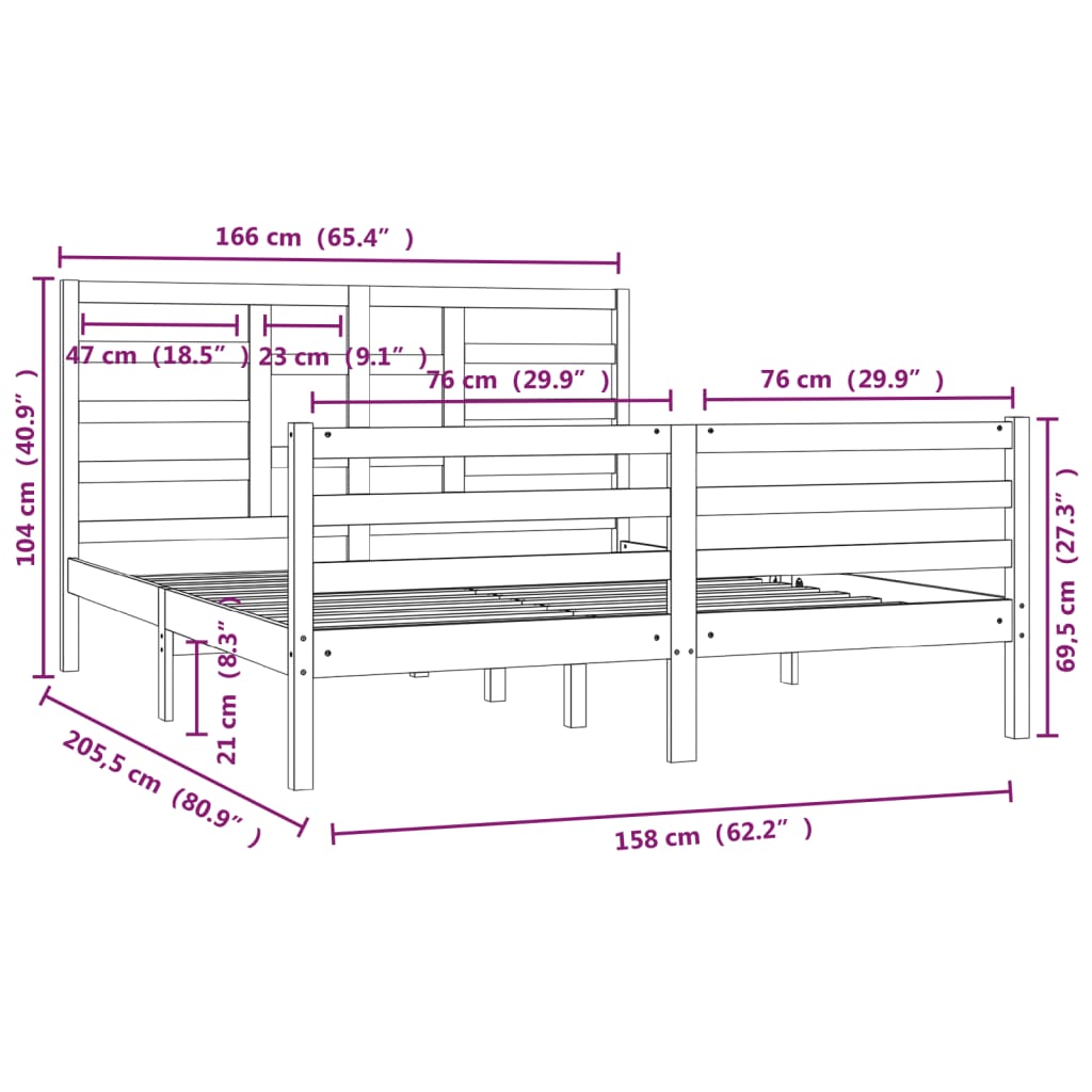 vidaXL Posteljni okvir bel iz trdnega lesa 160x200 cm